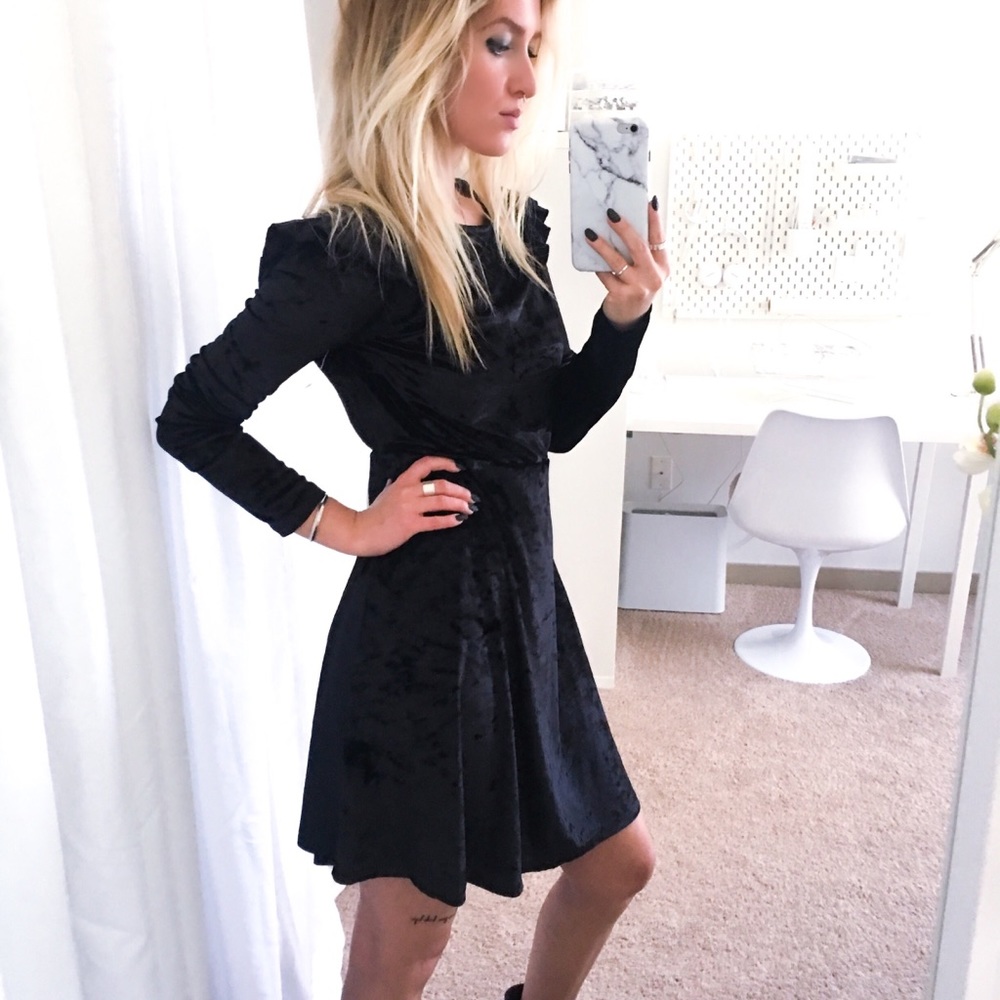 Black velvet ruffle dress